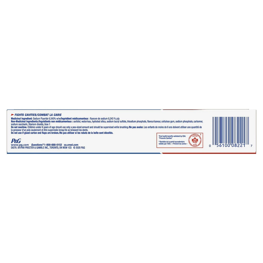 Dentifrice Crest Plus Protection anticarie, dentifrice régulier, 3 x 125 mL