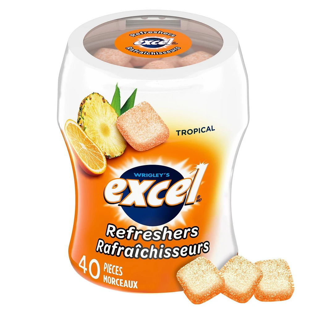 EXCEL Refreshers, Tropical Flavoured Sugar Free Chewing Gum, 40 Pieces, 1 Bottle, E-EXCEL EXCEL RFRS TROP BTL