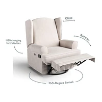 Storkcraft Serenity Wingback Upholstered Recline Glider with USB