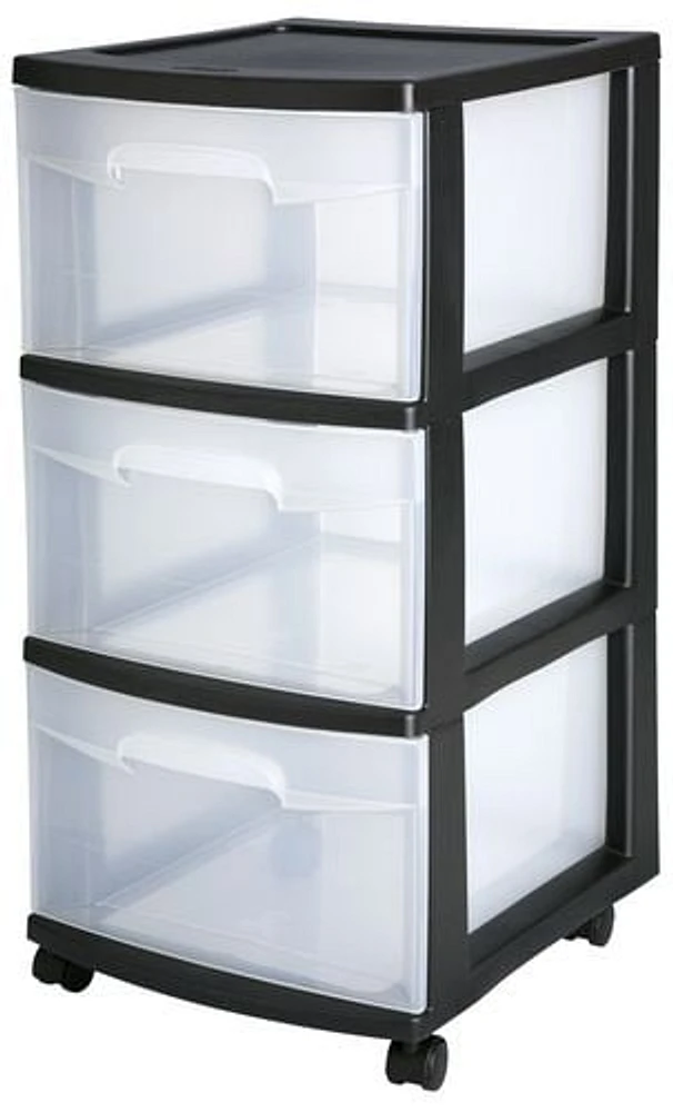 Sterilite 3 Drawer Black Medium Cart, 1 unit, Black