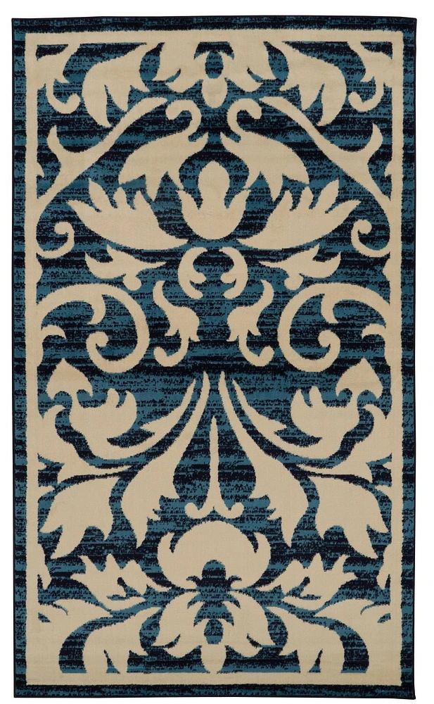 Capri Damask Blue & Bone 4' 3" x 7' 3" Area Rug