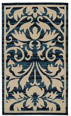 Tapis Capri Damassé bleu & os de 4 pi 3 po x 7 pi 3 po