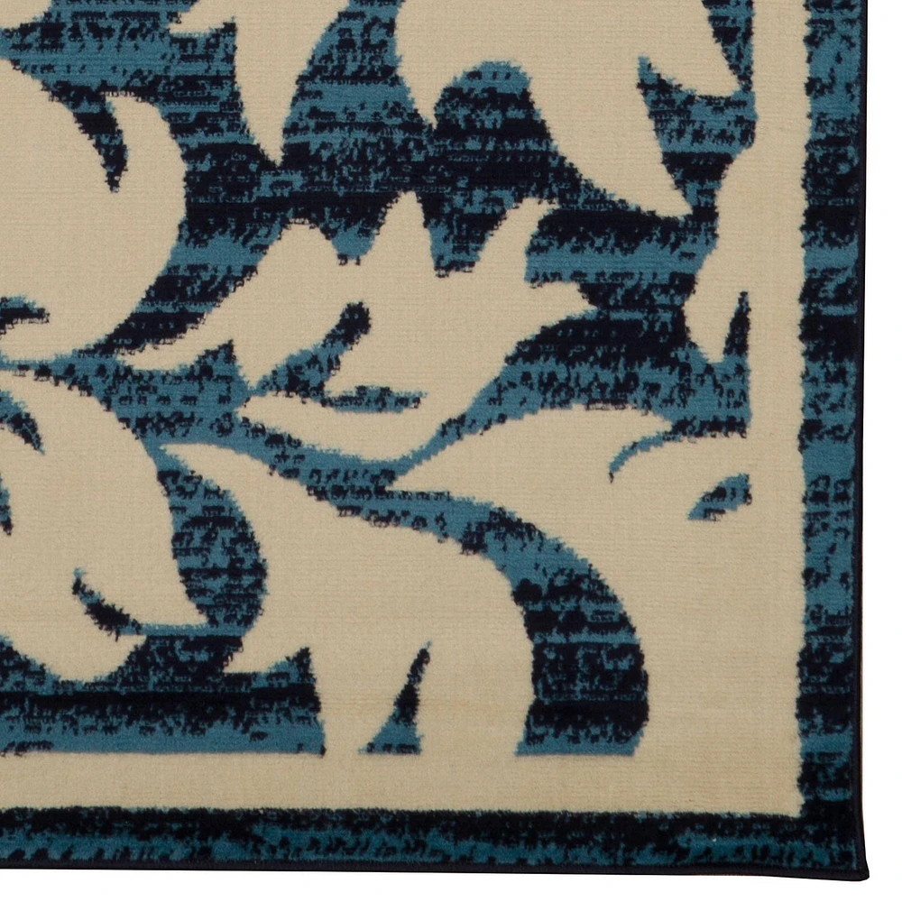 Capri Damask Blue & Bone 4' 3" x 7' 3" Area Rug