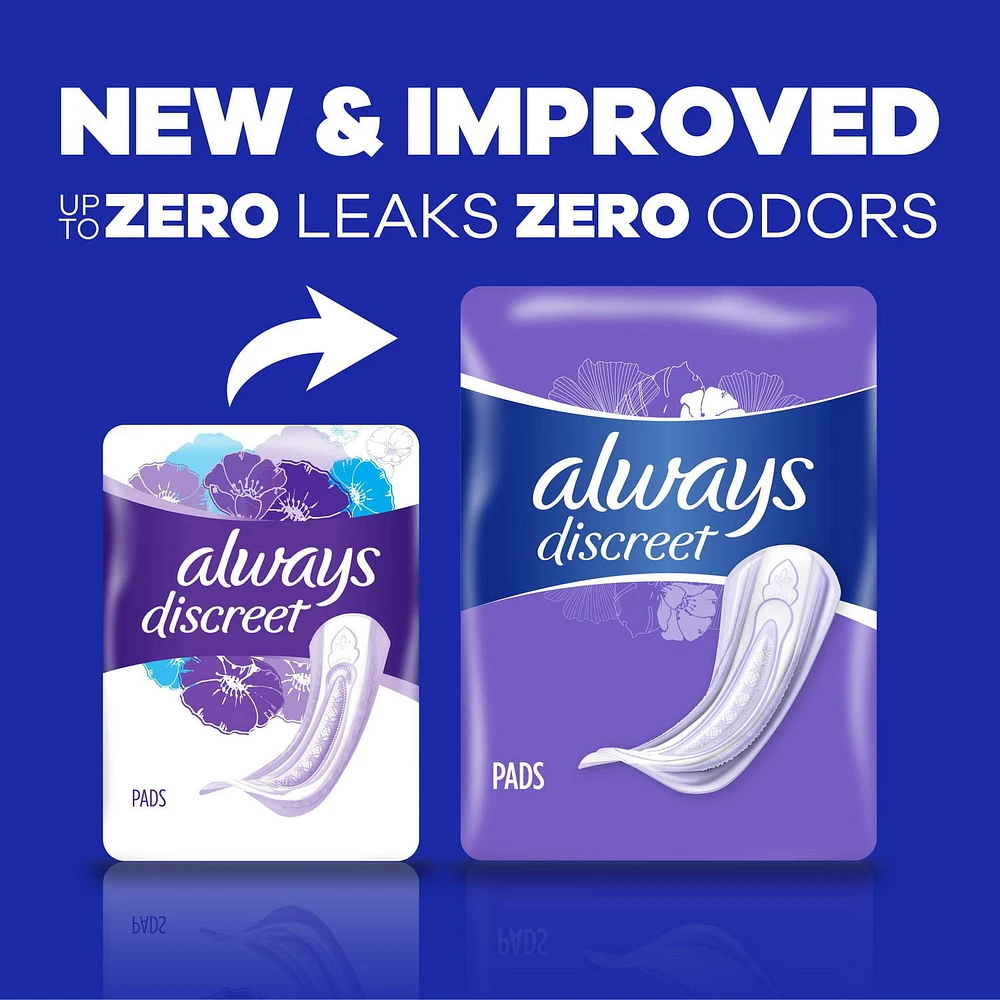 Serviettes d’incontinence et de post-partum Always Discreet, régulières, degré d’absorption modéré, pour femmes, 66serviettes 66CT