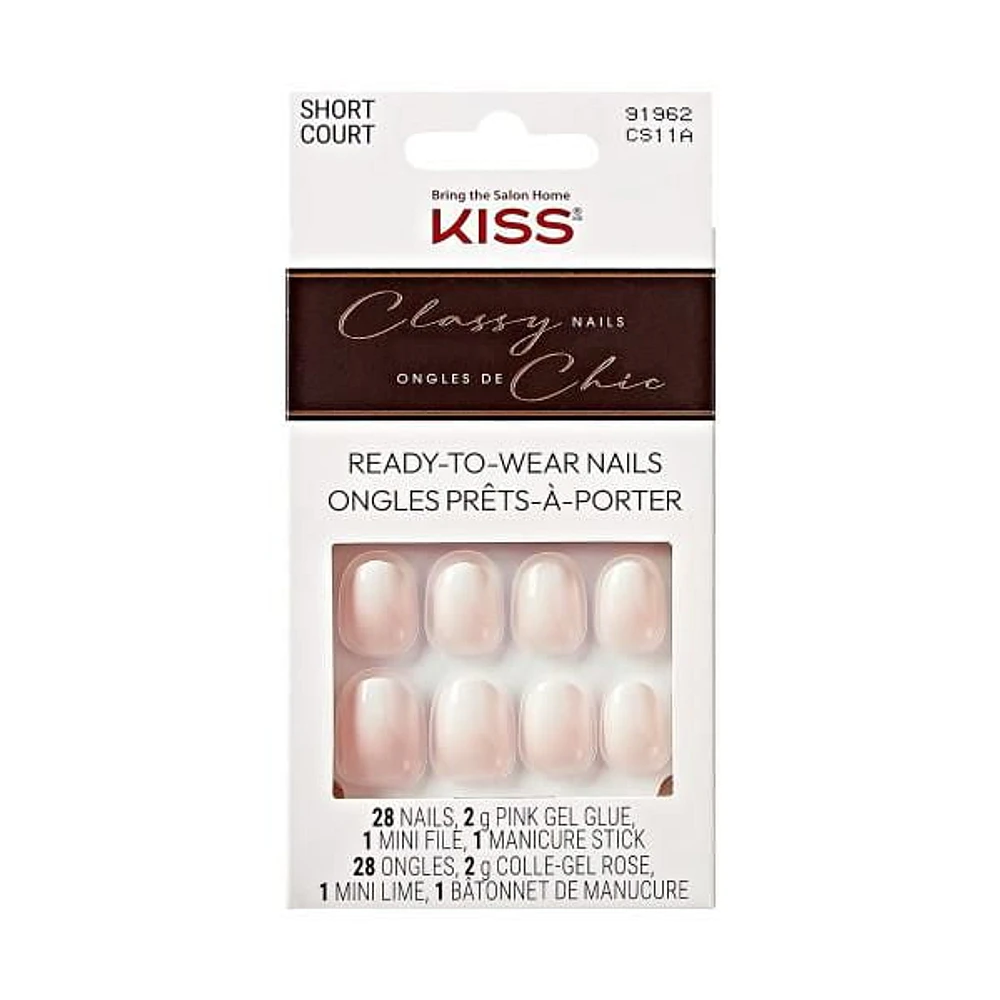 KISS Classy - Faux ongles - Joueurs - Blanc - Ovale - Court - 28 pièces Faux ongles KISS Classy
