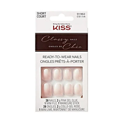 KISS Classy - Faux ongles - Joueurs - Blanc - Ovale - Court - 28 pièces Faux ongles KISS Classy