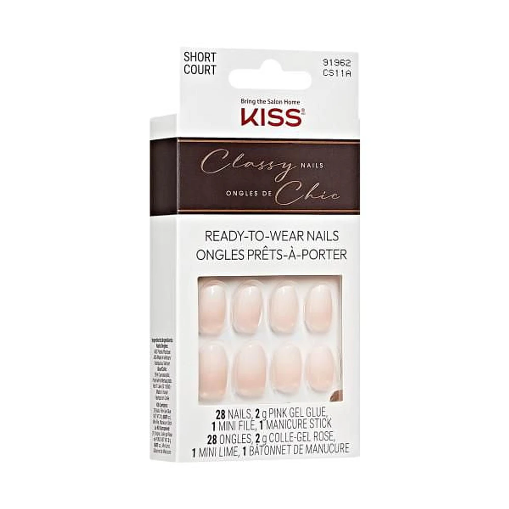 KISS Classy - Faux ongles - Joueurs - Blanc - Ovale - Court - 28 pièces Faux ongles KISS Classy