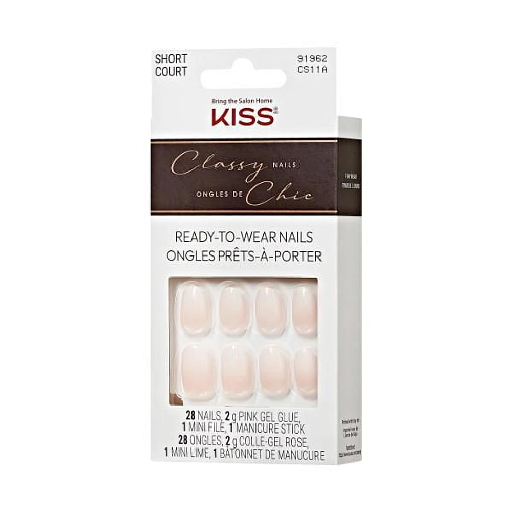 KISS Classy - Faux ongles - Joueurs - Blanc - Ovale - Court - 28 pièces Faux ongles KISS Classy