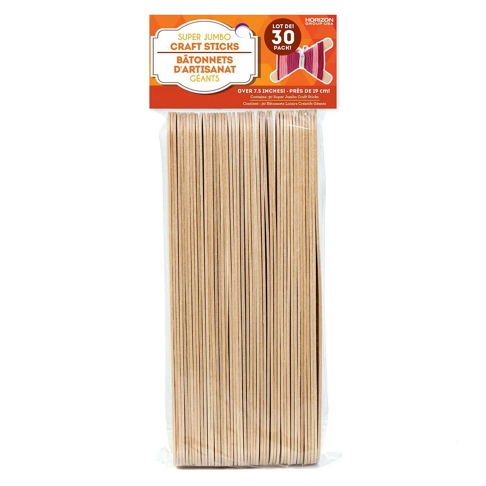 Horizon Group USA Super Jumbo Wooden Craft Sticks, 30-Pack, Jumbo craft sticks