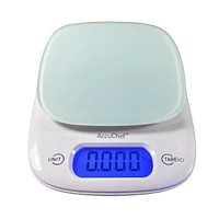 AccuChef Digital Kitchen Scale with Tempered Glass Platform, White, Model 2315, 11lb (5kg) Capacity