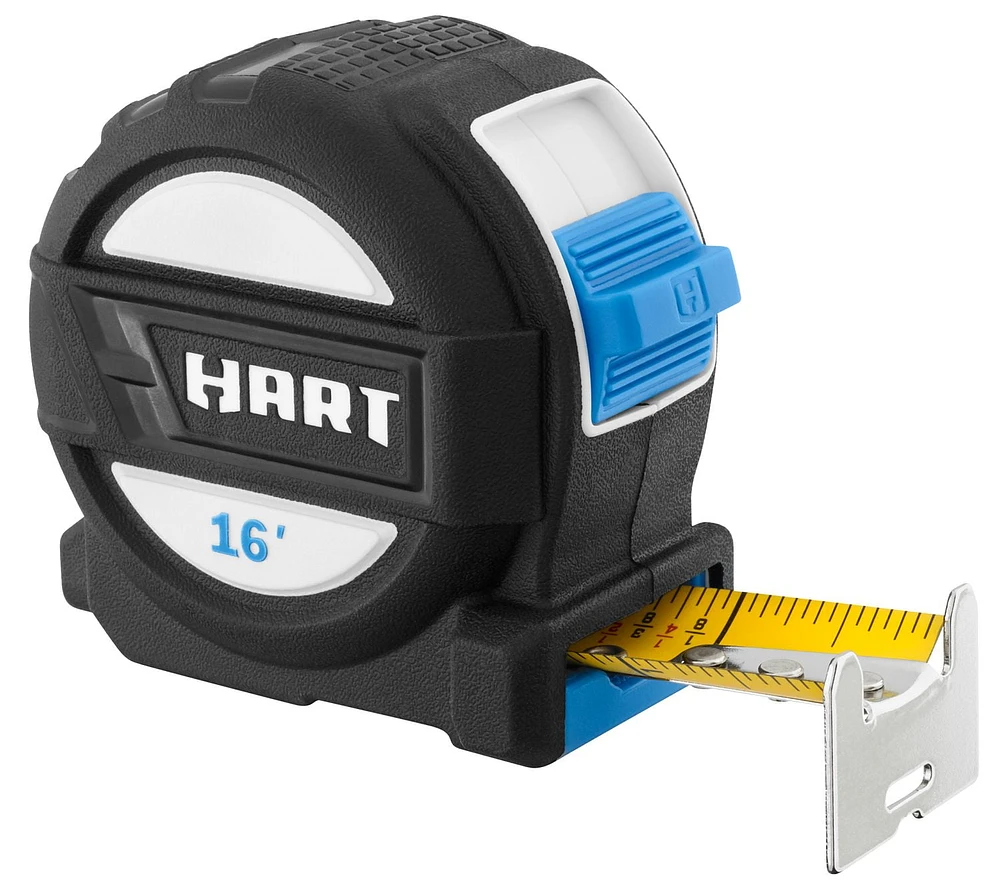 HART 16-Foot Soft Grip Compact Tape Measure, Oversized Hook