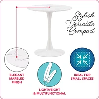 Ensemble de table à manger ronde moderne en marbre blanc CorLiving Ivo 4 pièces avec chaises rembourrées en velours pour 3 personnes - Table à manger et chaises compactes 4 pièces - Ensemble table et chaises pour appartements