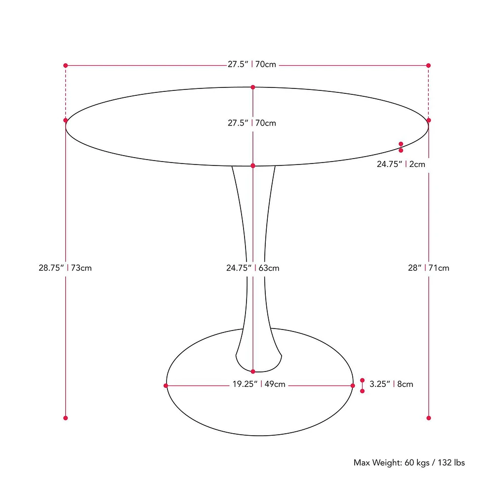 Ensemble de table à manger ronde moderne en marbre blanc CorLiving Ivo 4 pièces avec chaises rembourrées en velours pour 3 personnes - Table à manger et chaises compactes 4 pièces - Ensemble table et chaises pour appartements