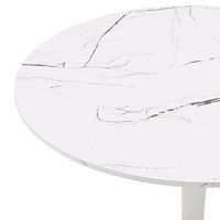 Ensemble de table à manger ronde moderne en marbre blanc CorLiving Ivo 4 pièces avec chaises rembourrées en velours pour 3 personnes - Table à manger et chaises compactes 4 pièces - Ensemble table et chaises pour appartements