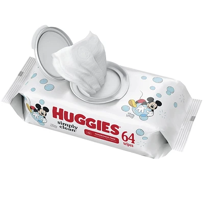 Lingettes pour bébés Huggies Simply Clean, NON PARFUMÉES, 1 emballage à couvercle rabattable, total de 64 lingettes 64 lingettes