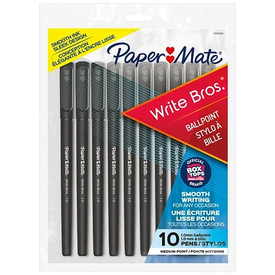 Stylos-bille Paper Mate Write Bros., stylos à encre noire, pointe moyenne (1,0 mm) 10 unités