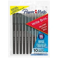 Stylos-bille Paper Mate Write Bros., stylos à encre noire, pointe moyenne (1,0 mm) 10 unités