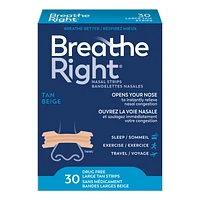 Breathe Right Nasal Strips, Large Tan | Instantly relieves nasal congestion | Drug Free, 30 Large Tan Strips