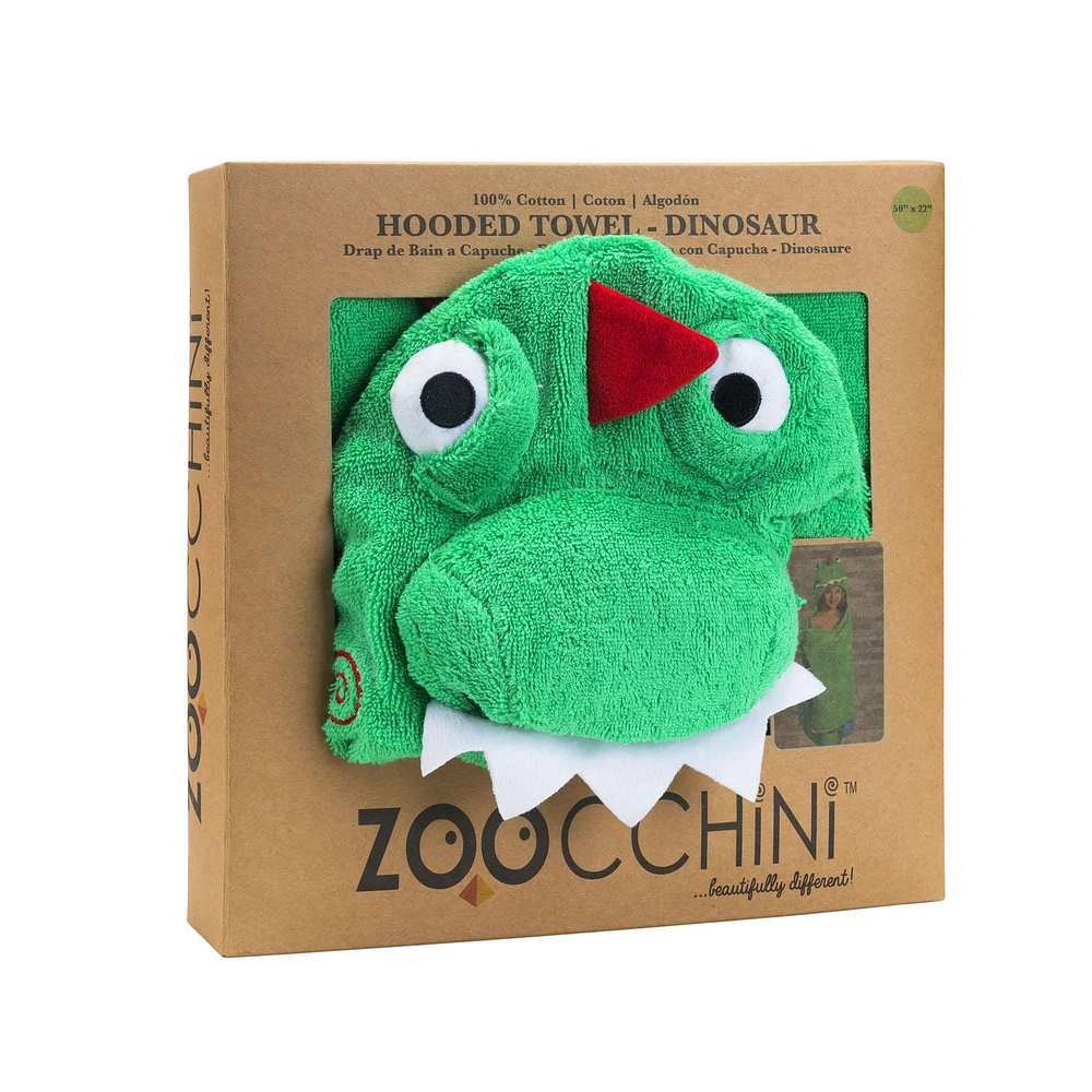 ZOOCCHINI - Toddler, Kids Plush Terry Hooded Bath Towel - Swim Towel - Devin the Dinosaur