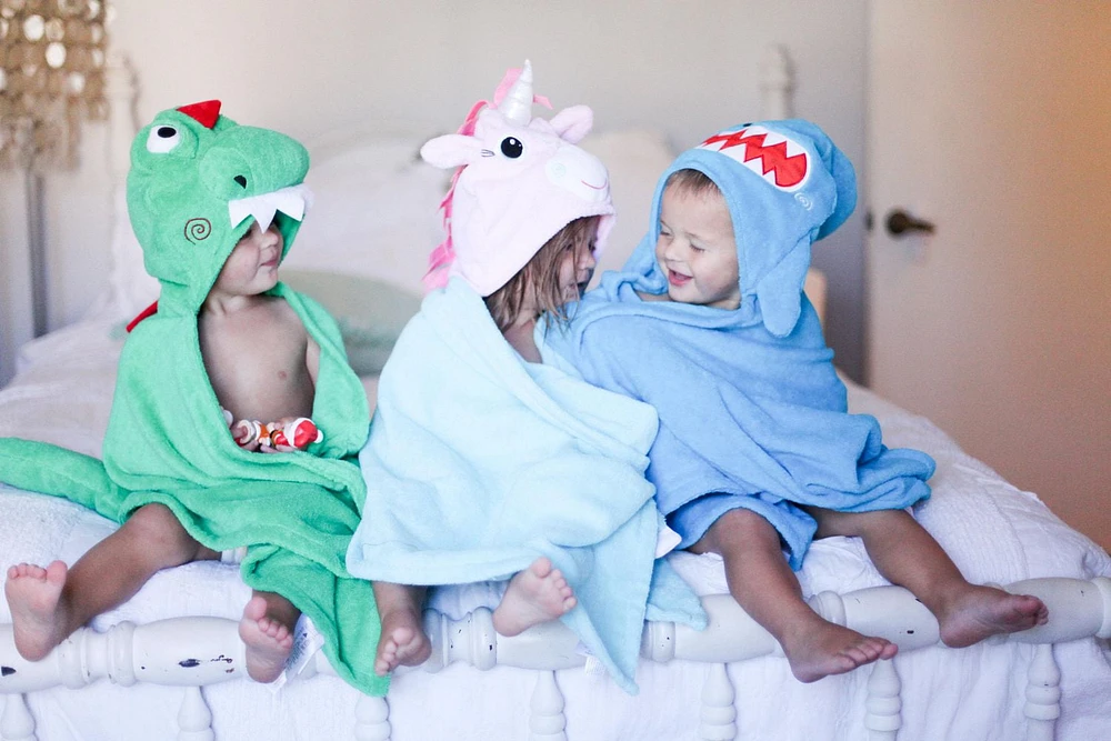 ZOOCCHINI - Toddler, Kids Plush Terry Hooded Bath Towel - Swim Towel - Devin the Dinosaur