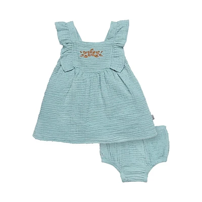 modern moments™ by Gerber® - Ensemble 2 pièces robe à manches volantées + couvre-couche - Bleu sarcelle Tailles : 0 à 24 mois