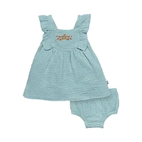 modern moments™ by Gerber® - Ensemble 2 pièces robe à manches volantées + couvre-couche - Bleu sarcelle Tailles : 0 à 24 mois