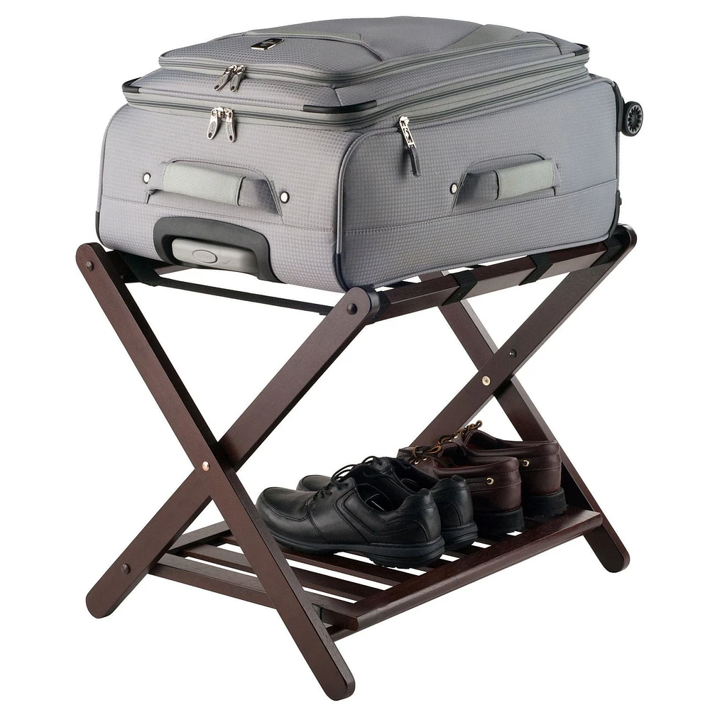 Winsome Remy Luggage Rack with Shelf in cappuccino finish