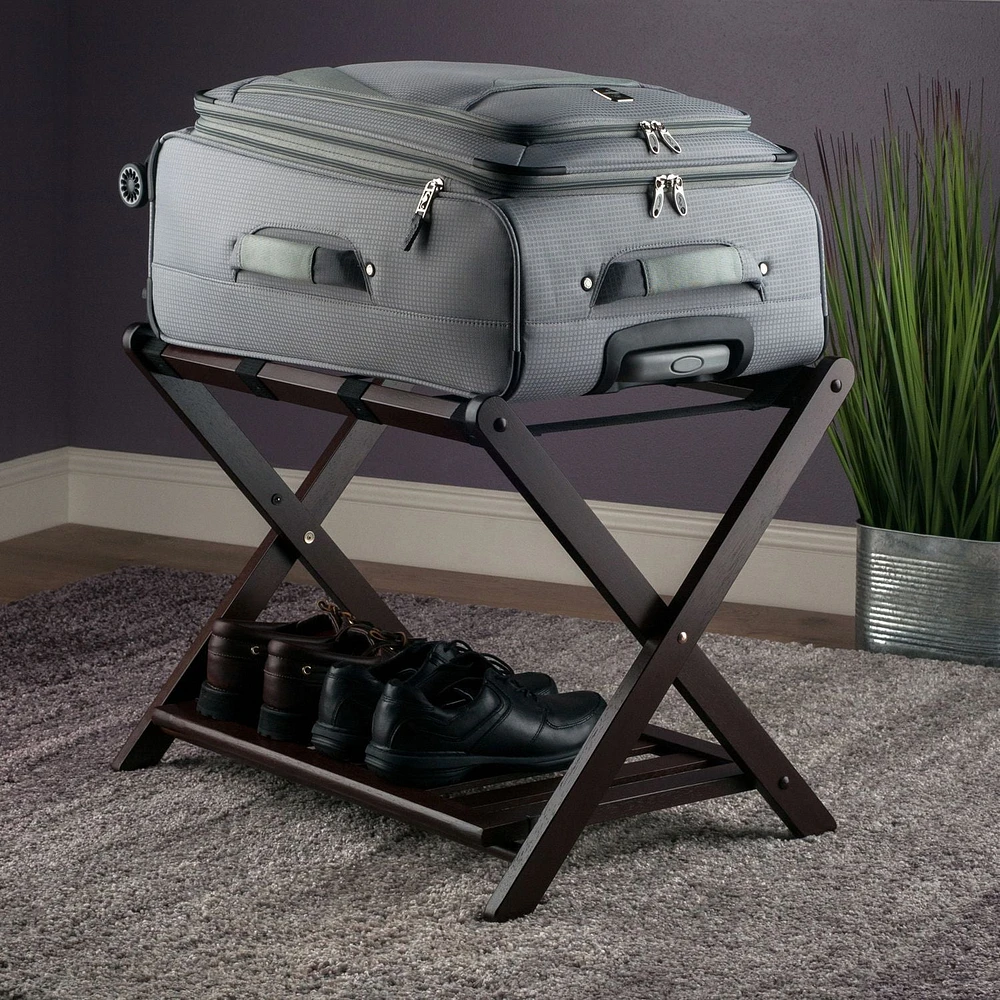 Winsome Remy Luggage Rack with Shelf in cappuccino finish