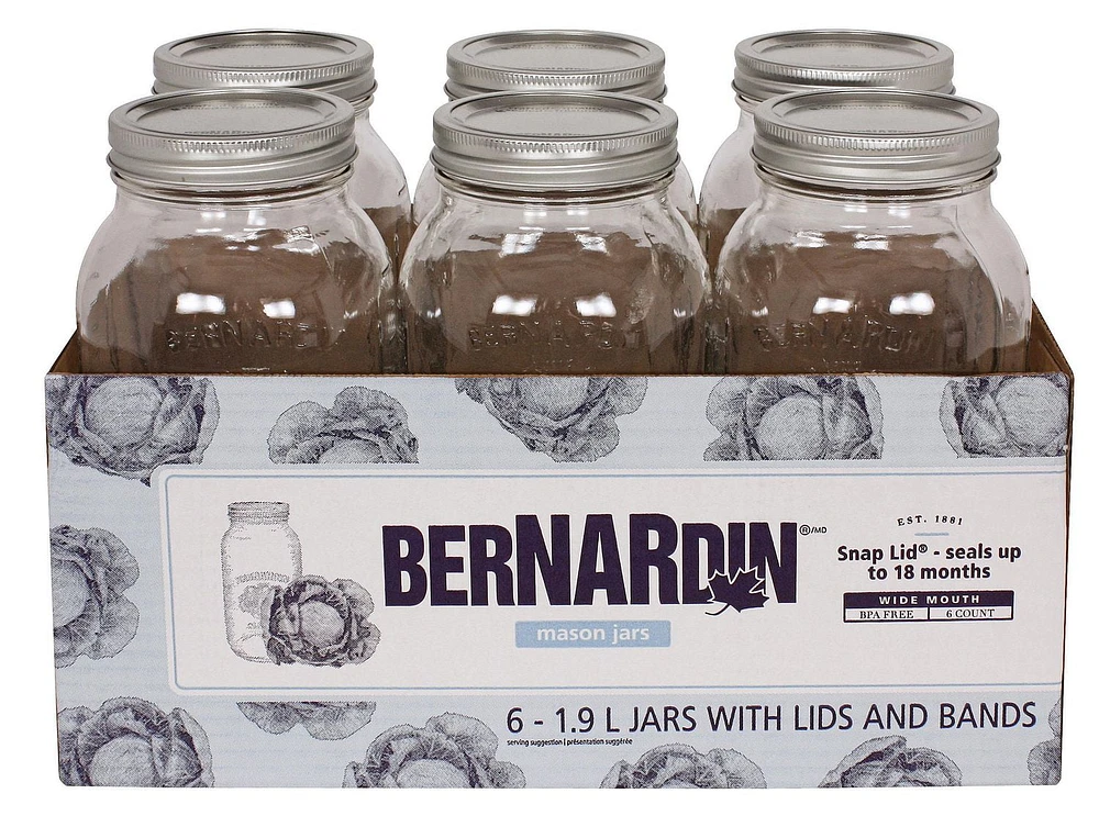 Bernardin Regular Mason Jar Widemouth Lid – 1.9 L, Case of 6