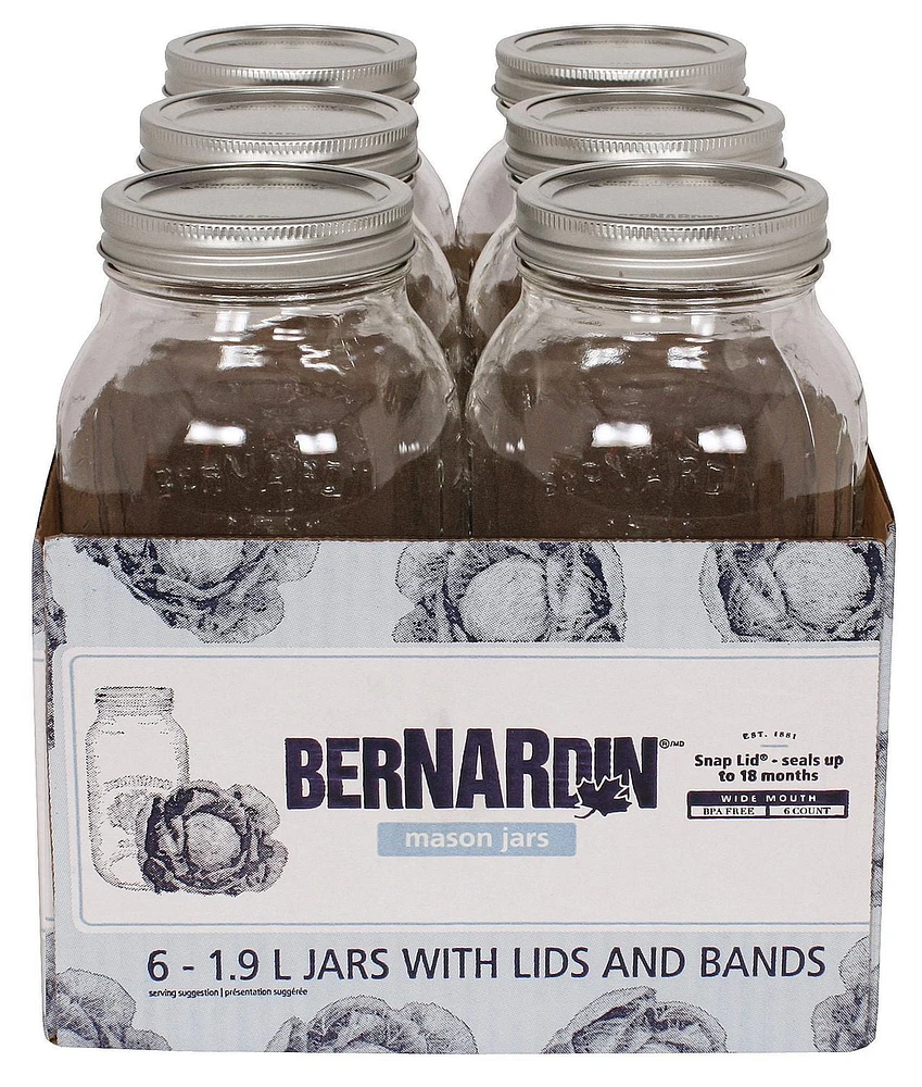 Bernardin Regular Mason Jar Widemouth Lid – 1.9 L, Case of 6