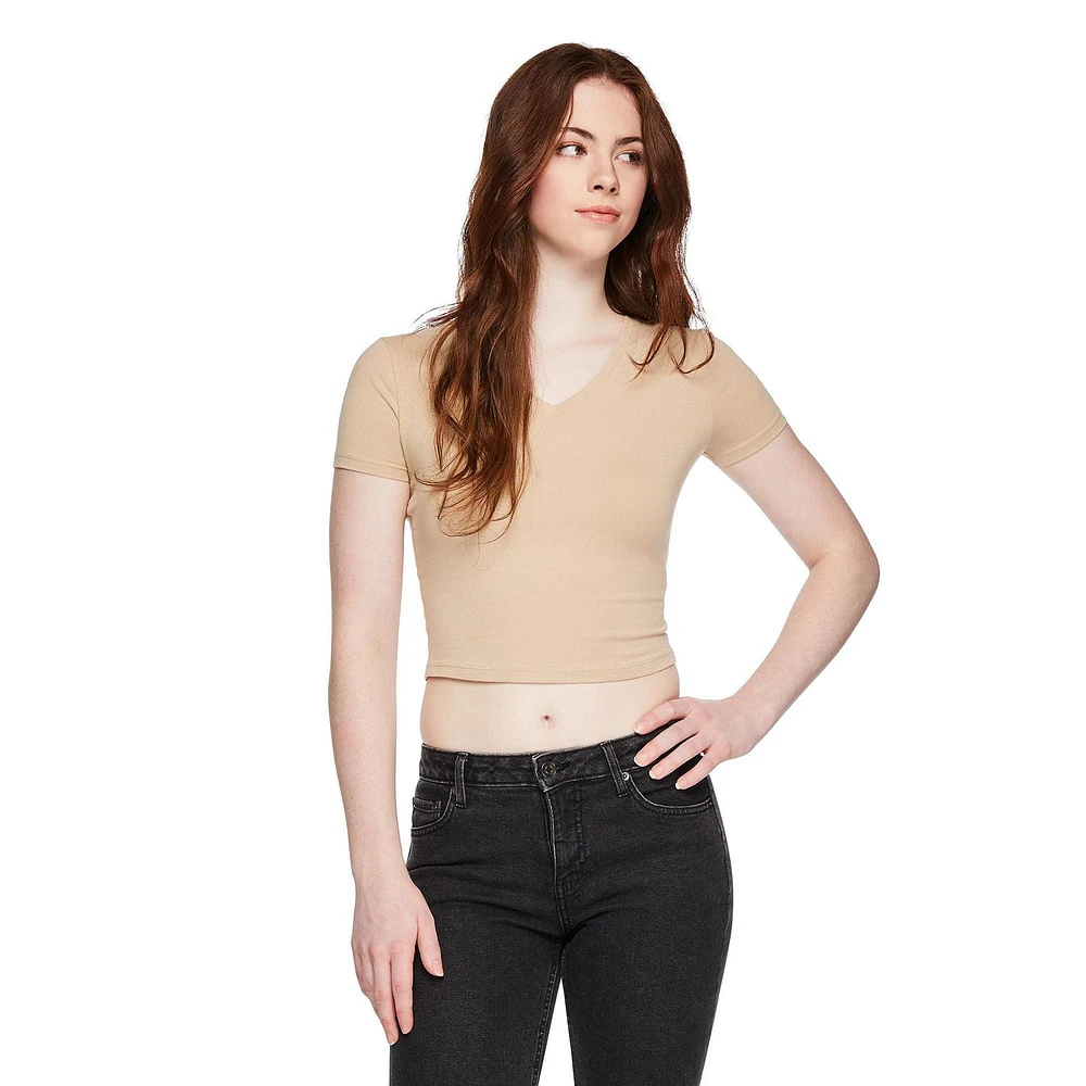 No Boundaries Women's V-Neckline Baby Tee