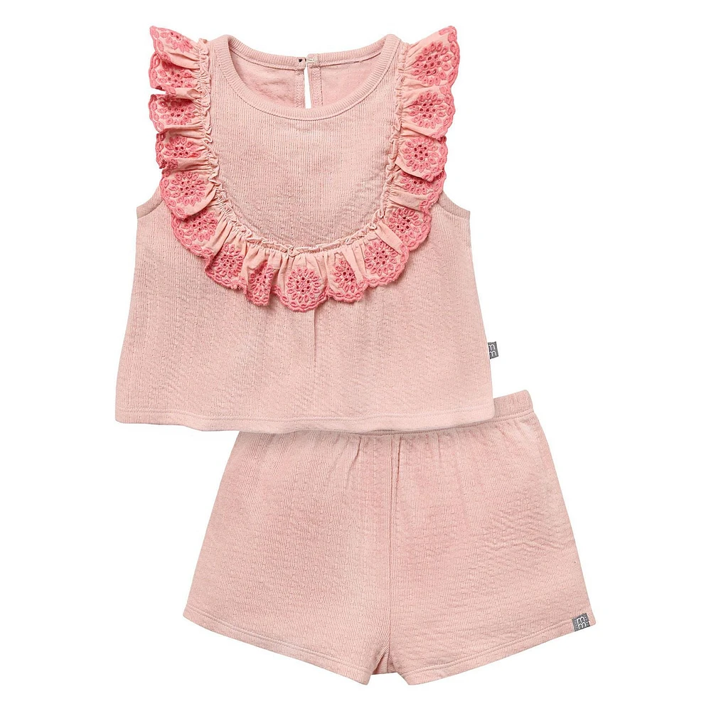 modern moments™ by Gerber®™ - Ensemble haut à volants et short à œillets - Rose Tailles : 12 mois à 5 ans