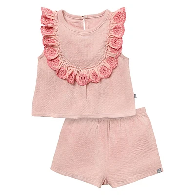 modern moments™ by Gerber®™ - Ensemble haut à volants et short à œillets - Rose Tailles : 12 mois à 5 ans
