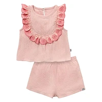 modern moments™ by Gerber®™ - Ensemble haut à volants et short à œillets - Rose Tailles : 12 mois à 5 ans