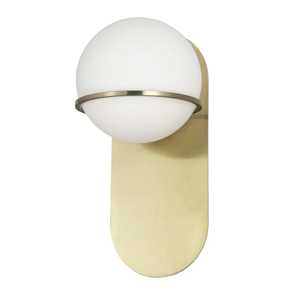 Sofia 1 Light Vertical Wall Sconce - Aged Brass - White Glass