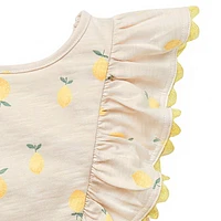 modern moments™ by Gerber® - Robe à volants Citrons beiges Épaules volantées avec dos en V