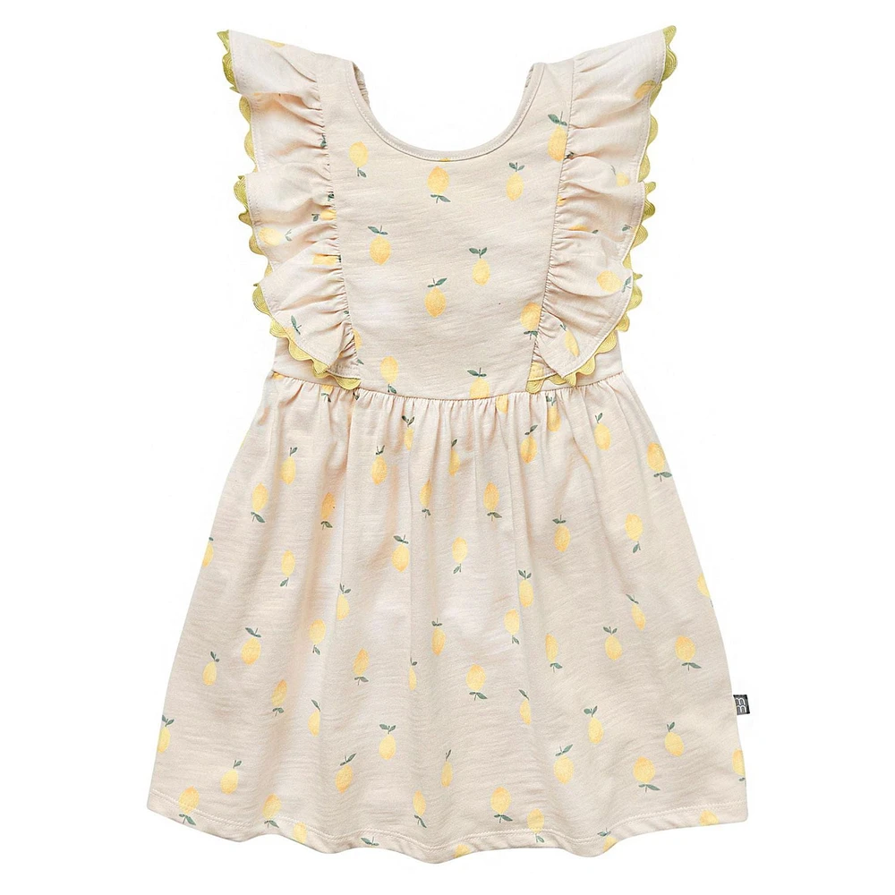 modern moments™ by Gerber® - Robe à volants Citrons beiges Épaules volantées avec dos en V
