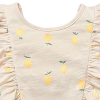 modern moments™ by Gerber® - Robe à volants Citrons beiges Épaules volantées avec dos en V