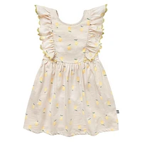 modern moments™ by Gerber® - Robe à volants Citrons beiges Épaules volantées avec dos en V