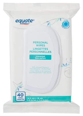 Equate Unscented Personal Wipes, 40 Pack (14.2 cm x 19 cm)