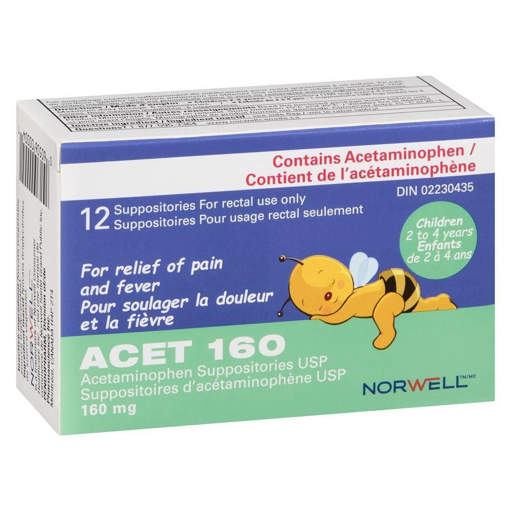 ACET Suppository for Fever & Pain 160mg, Fever Reducer Suppositories for Children 2-4 Years