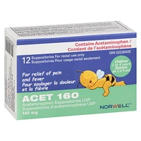 ACET Suppository for Fever & Pain 160mg, Fever Reducer Suppositories for Children 2-4 Years
