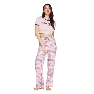 No Boundaries Women's Tee and Flannel Pant 2-Piece Set