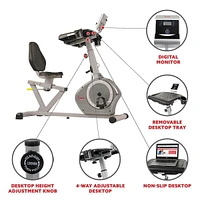 Sunny Health & Fitness Magnetic Recumbent Desk Exercise Bike, 350lb High Weight Capacity, Monitor - SF-RBD4703