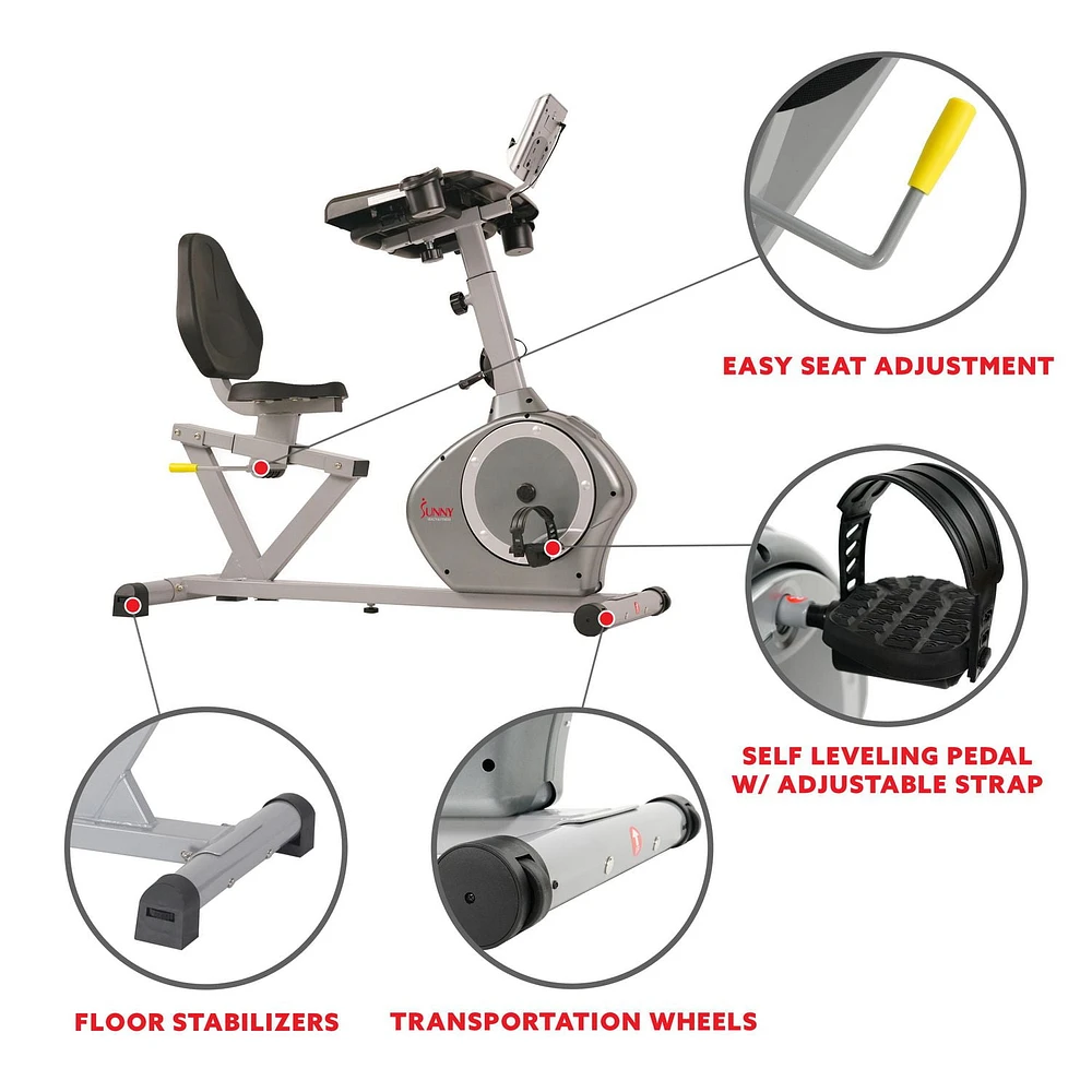 Sunny Health & Fitness Magnetic Recumbent Desk Exercise Bike, 350lb High Weight Capacity, Monitor - SF-RBD4703