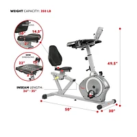 Sunny Health & Fitness Magnetic Recumbent Desk Exercise Bike, 350lb High Weight Capacity, Monitor - SF-RBD4703