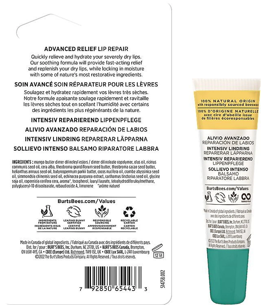 Burt’s Bees® Advanced Lip Relief with Shea Butter and Echinacea, 100% Natural Origin -, 1 Tube