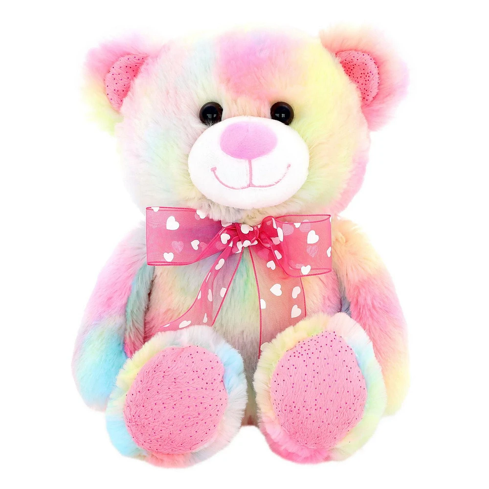 Way to Celebrate Valentine’s Day Soft Expression Plush Teddy Bear, Pastel With Rainbow