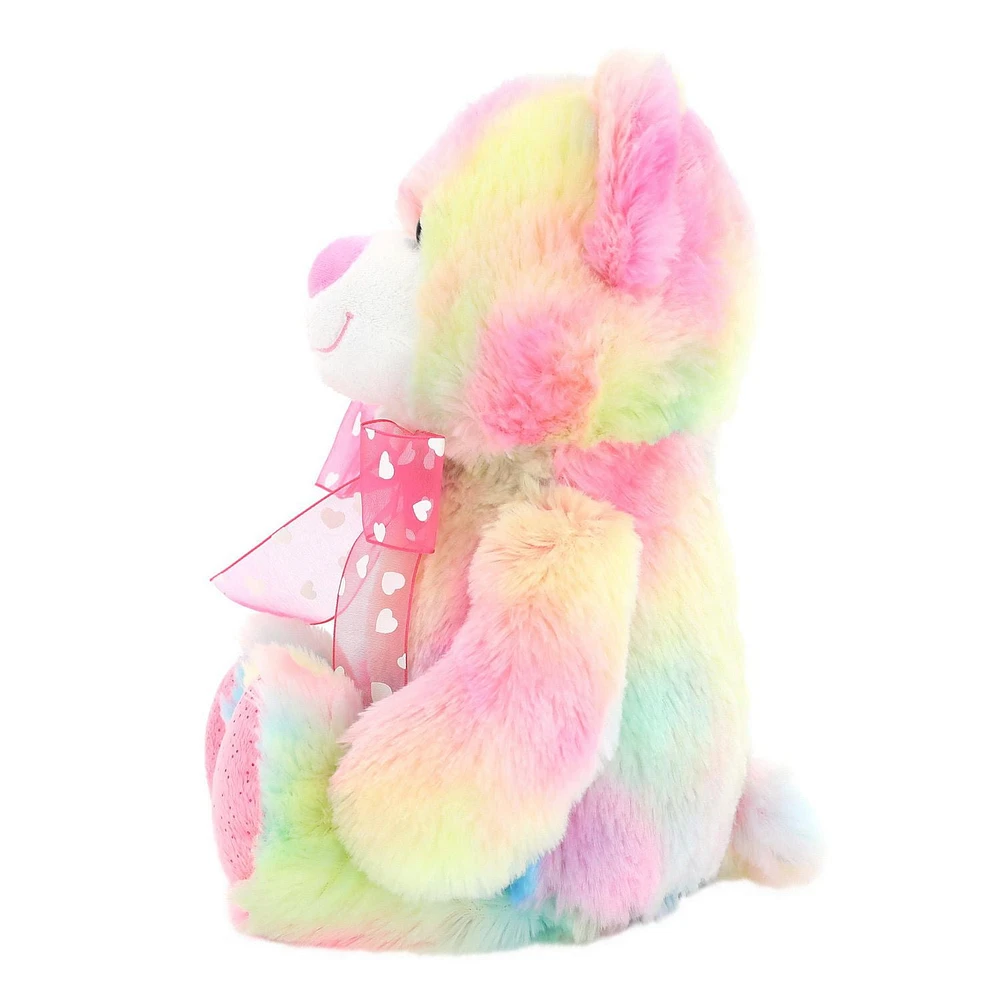 Way to Celebrate Valentine’s Day Soft Expression Plush Teddy Bear, Pastel With Rainbow