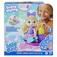 Baby Alive Sudsy Styling Doll, 12-Inch Toy for Kids 3 and Up, Salon Baby Doll Accessories, Bubble Solution, Blonde Hair